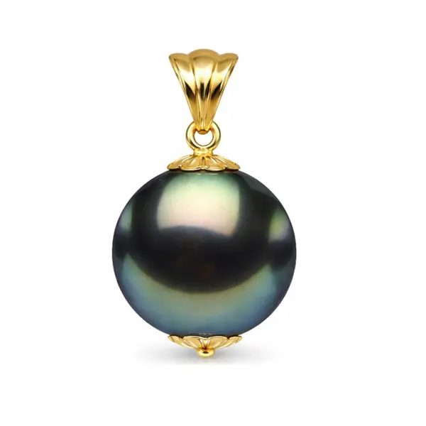 Pandantiv cu Perla Naturala Tahitiana Neagra, de 8-9 mm si Aur de 14k