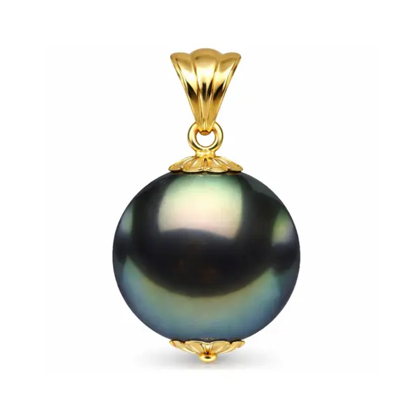 Pandantiv cu Perla Naturala Tahitiana Neagra, de 9-10 mm si Aur de 14k