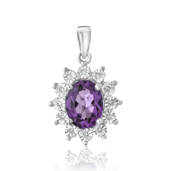 Pandantiv din aur alb cu ametist oval de 1.07ct si diamante de 0.03ct