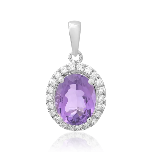 Pandantiv din aur alb cu ametist oval de 1.95ct si diamante de 0.17ct
