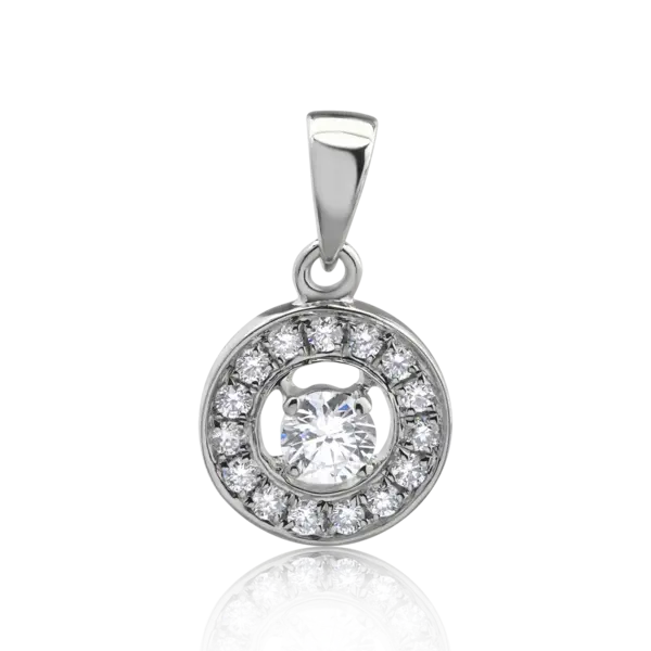 Pandantiv din aur alb cu diamant de 0.08ct si diamante de 0.07ct
