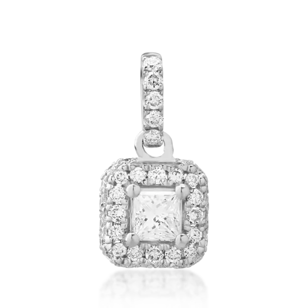 Pandantiv din aur alb cu diamant princess de 0.16ct si diamante de 0.2ct
