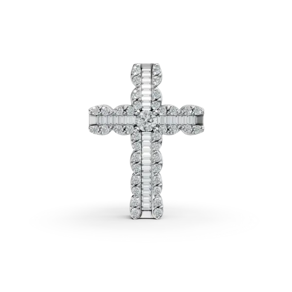 Pandantiv din aur alb cu diamante baguette si rotunde de 0.88ct