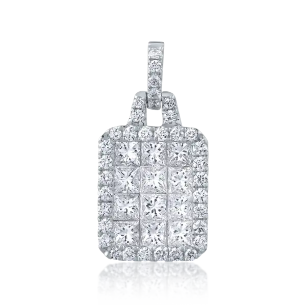 Pandantiv din aur alb cu diamante square si rotunde de 0.34ct