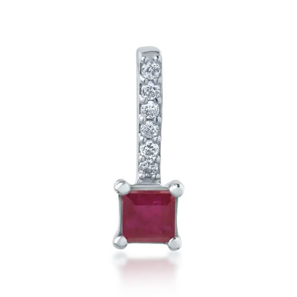 Pandantiv din aur alb cu rubin princess de 0.182ct si diamante de 0.03ct