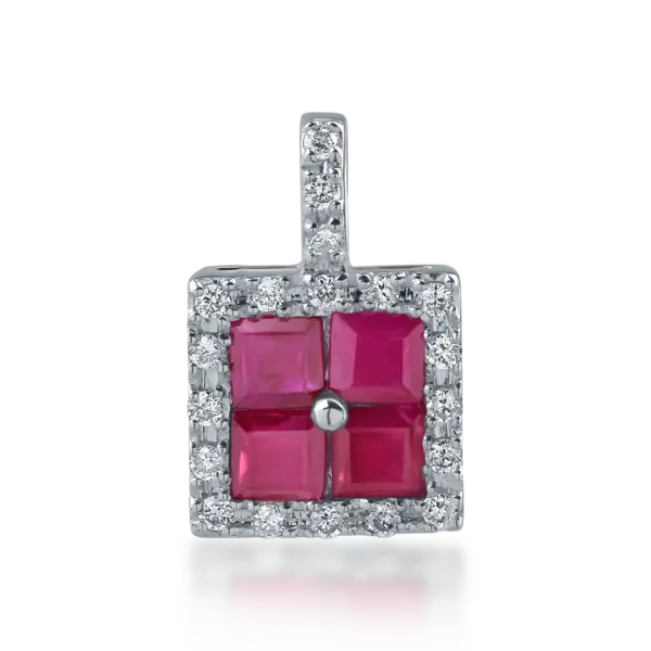 Pandantiv din aur alb cu rubine princess de 0.71ct si diamante de 0.12ct