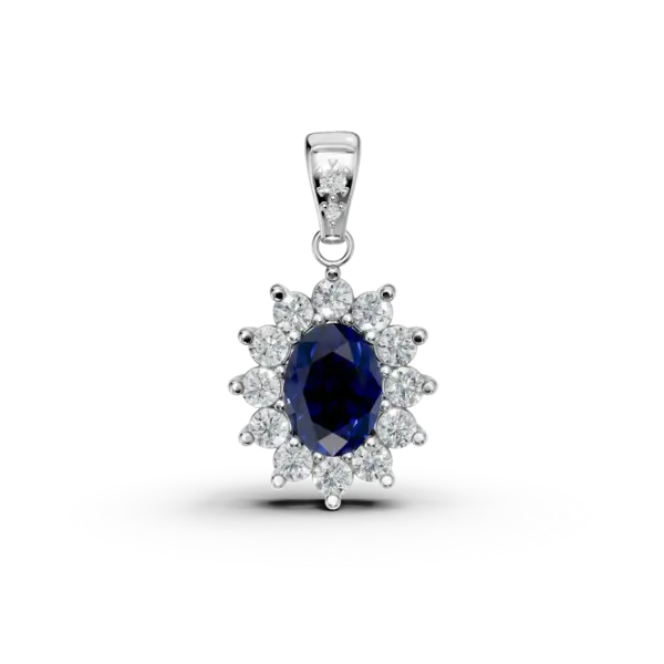 Pandantiv din aur alb cu safir oval de 0.5ct si diamante de 0.2ct