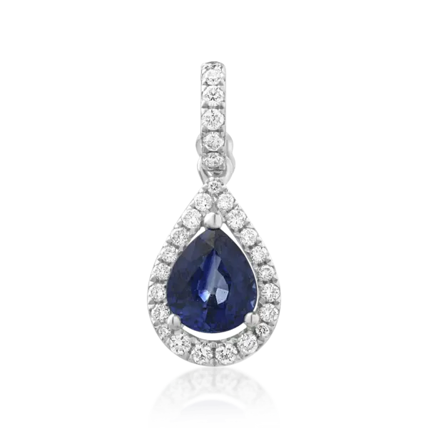 Pandantiv din aur alb cu safir oval de 1.08ct si diamante de 0.21ct