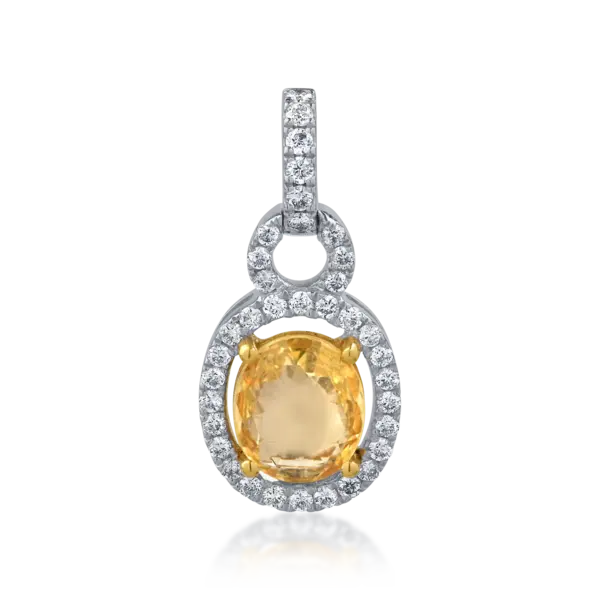 Pandantiv din aur alb cu safir oval de 1.5ct si diamante de 0.31ct