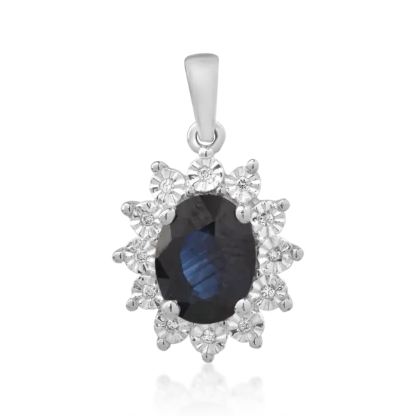 Pandantiv din aur alb cu safir oval de 1.5ct si diamante de 0.04ct