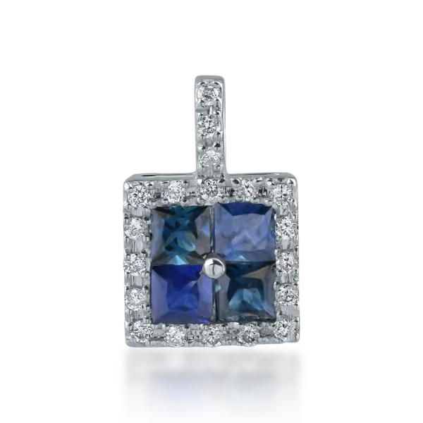 Pandantiv din aur alb cu safire princess de 0.82ct si diamante de 0.12ct