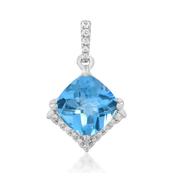 Pandantiv din aur alb cu topaz albastru cushion de 2.8ct si diamante de 0.08ct