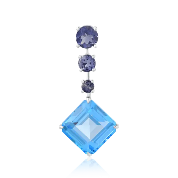 Pandantiv din aur alb cu topaz albastru octogonal de 7.4ct si iolite de 1ct