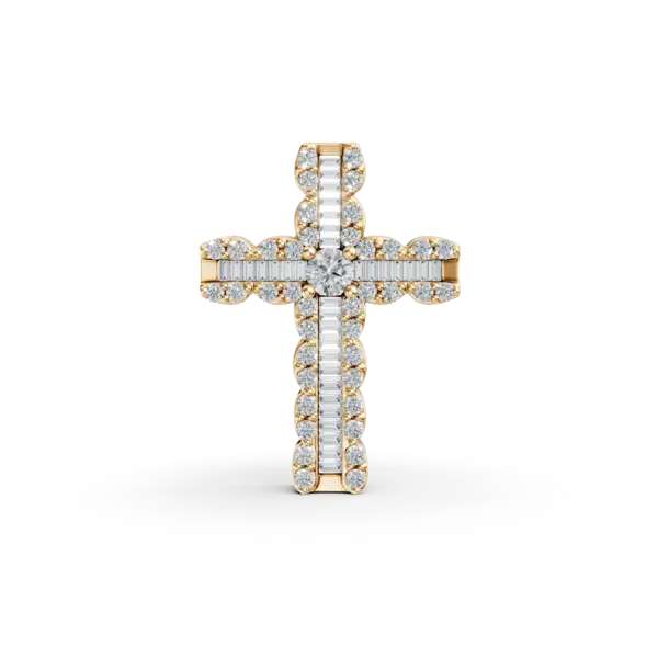 Pandantiv din aur galben cu diamante baguette si rotunde de 0.56ct