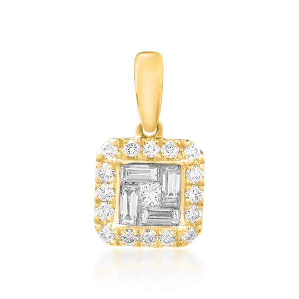 Pandantiv din aur galben cu diamante princess, baguette si rotunde de 0.4ct