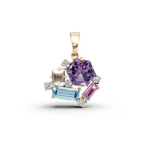 Pandantiv din aur galben cu pietre pretioase si semipretioase de 1.80ct
