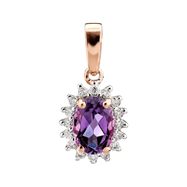 Pandantiv din aur roz cu ametist de 0.7ct si diamante de 0.1ct