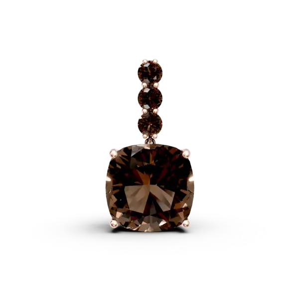 Pandantiv din aur roz cu cuart fumuriu cushion si rotund de 5.54ct