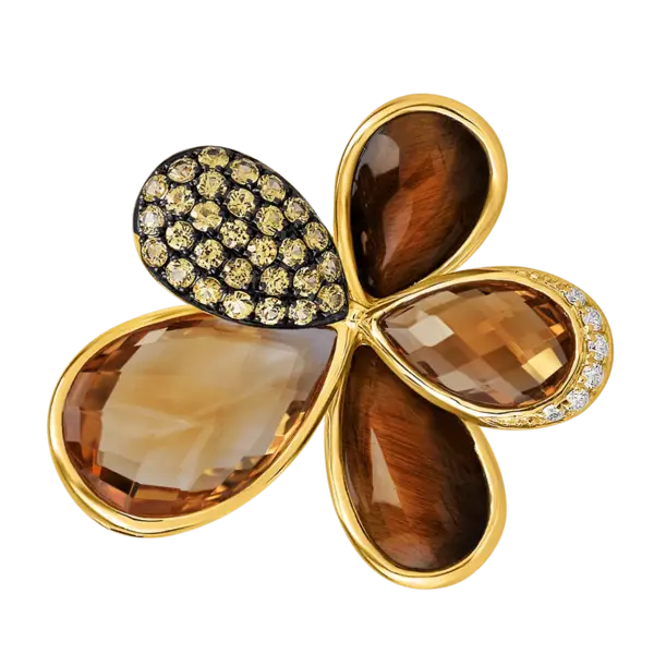 Pandantiv floare din aur galben cu pietre pretioase si semipretioase de 21.1ct