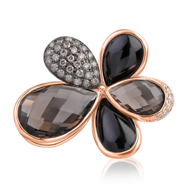 Pandantiv floare din aur roz cu pietre pretioase si semipretioase 21.31ct