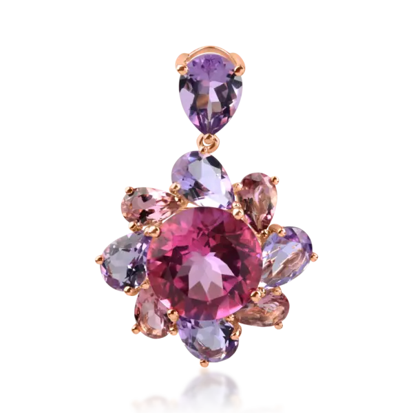 Pandantiv floare din aur roz cu pietre semipretioase de 10.7ct