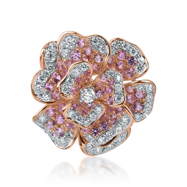 Pandantiv floare din aur roz cu safire roz de 0.6ct si diamante de 0.3ct
