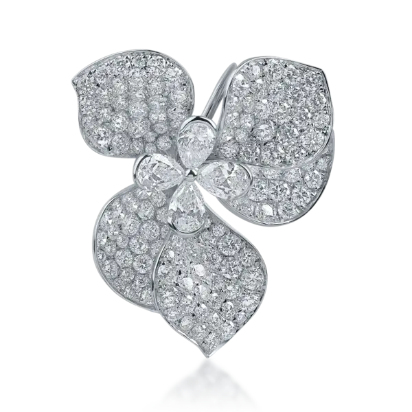 Pandantiv floral din aur alb cu diamante pear si rotunde de 2.65ct