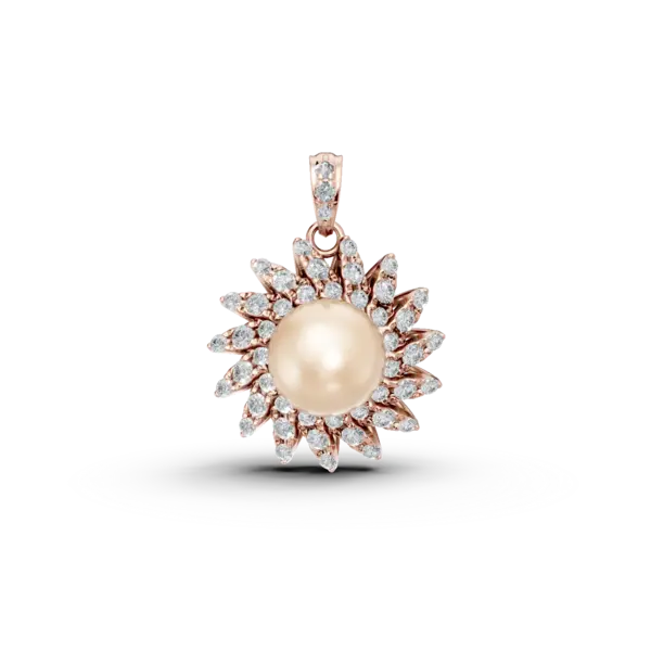 Pandantiv floral din aur roz cu perla de cultura de 6.38ct si diamante de 0.3ct