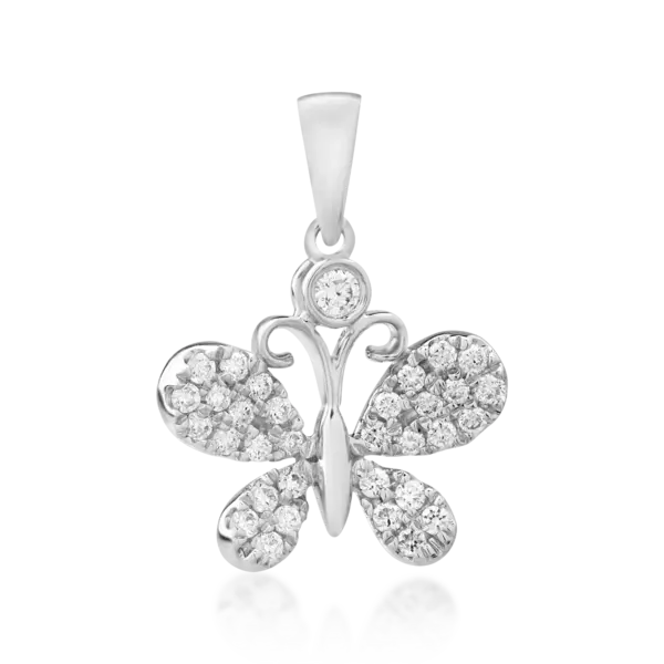 Pandantiv fluture din aur alb cu diamante de 0.18ct
