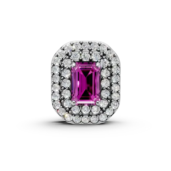 Pandantiv geometric din aur alb cu rubin rectangular de 0.6ct si diamante de 0.2ct