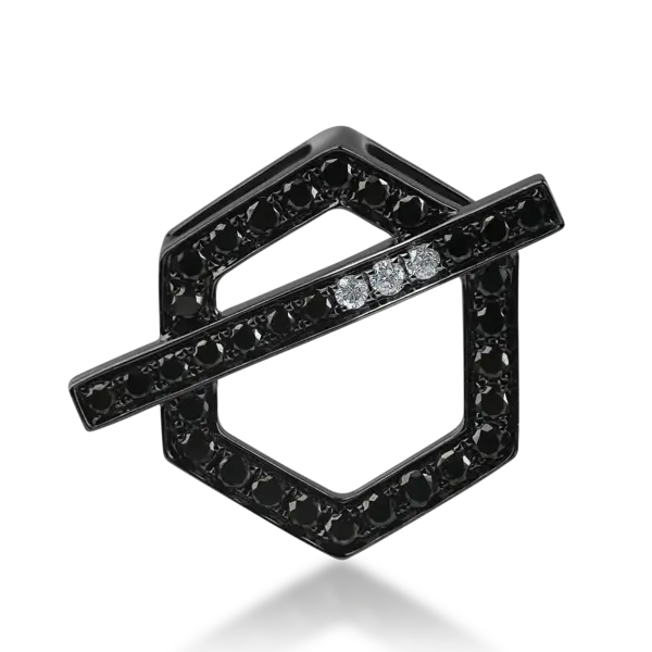 Pandantiv geometric din aur alb-negru cu diamante negre de 0.31ct si diamante incolore de 0.02ct