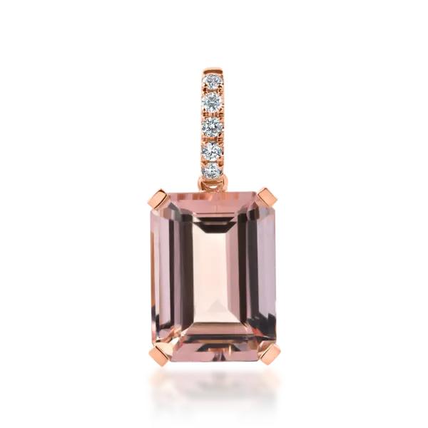 Pandantiv geometric din aur roz cu morganit octogonal de 6.7ct si diamante de 0.1ct
