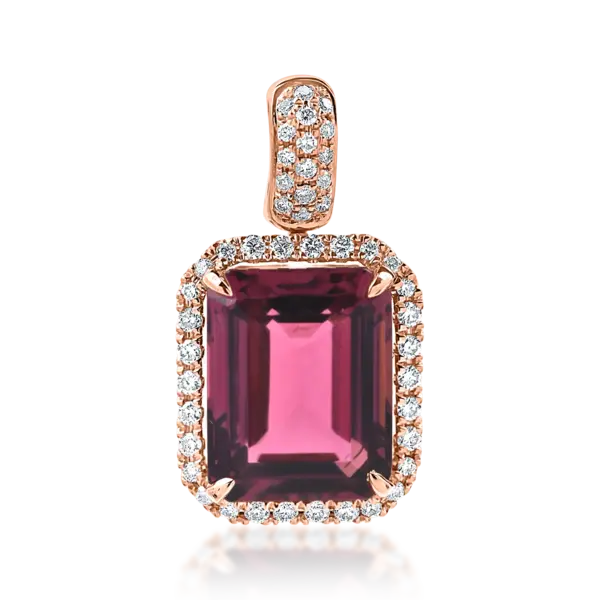 Pandantiv geometric din aur roz cu turmalina roz de 3.2ct si diamante de 0.2ct