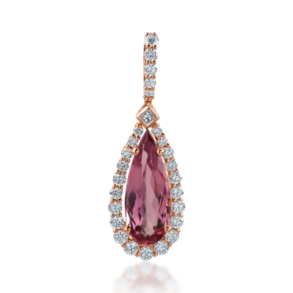 Pandantiv lacrima din aur roz cu turmalina roz taietura pear si diamante de 2.17ct