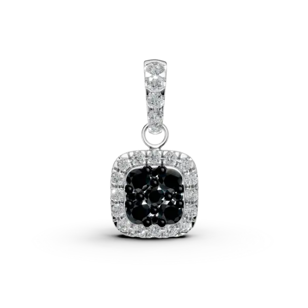 Pandantiv minimalist din aur alb cu diamante negre de 0.158ct si diamante incolore de 0.072ct