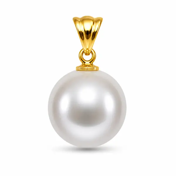 Pandantiv Perla Alba Rotunda AAA+ 10 mm cu Aur 14K (aur 585) KASKADDA
