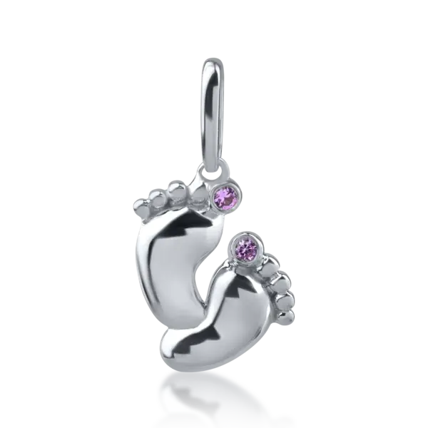 Pandantiv picioruse din aur alb cu safire roz de 0.02ct