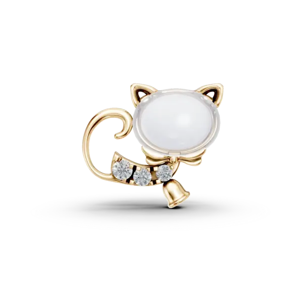 Pandantiv pisicuta din aur galben cu topaz alb oval de 0.6ct si diamante de 0.02ct pentru copii