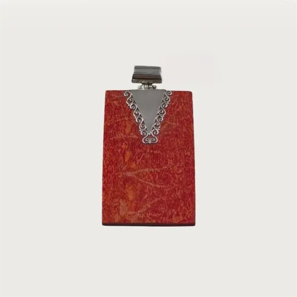 Pandantiv rectangular din argint 925 cu coral, design statement