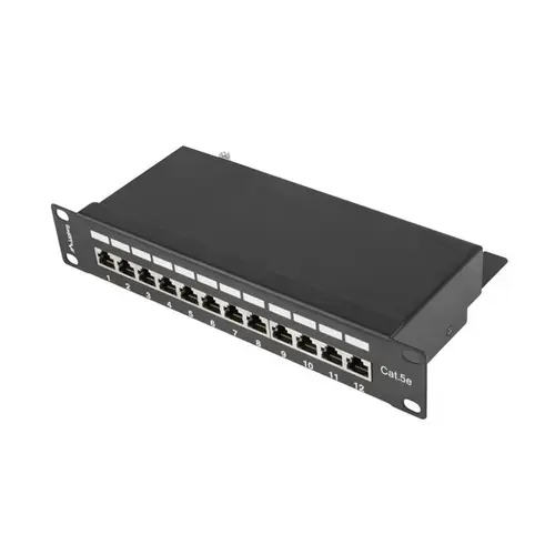 Panou de conexiuni, Lanberg , 12 porturi , 1U , cat 5e , 10 ”, Negru