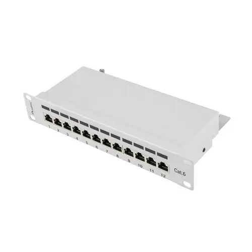 Panou de conexiuni Lanberg , 12 porturi , 1U , cat 6e , 10 ” ,gri
