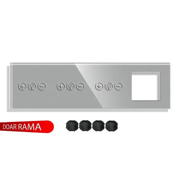  Panou întrerupător dimmer+dimmer+dimmer+rama priză din sticlă M1