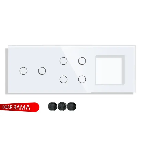 Panou întrerupător dublu+cvadruplu+rama priză din sticlă M1