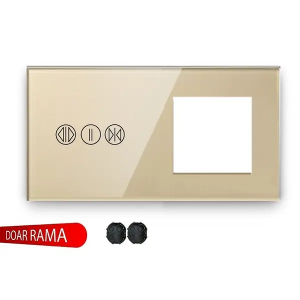 Panou întrerupător perdele/jaluzele+ramă priză din sticlă M1