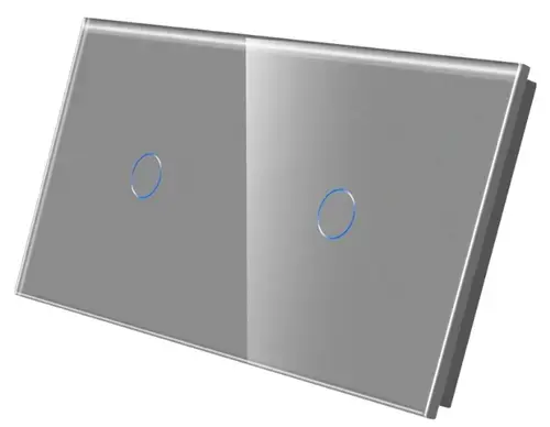 Panou Intrerupator Simplu + Simplu cu Touch Din Sticla LUXION (Gri)