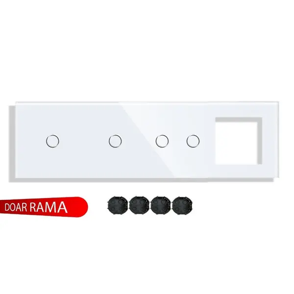 Panou întrerupător simplu+simplu+dublu+rama priză din sticlă M1