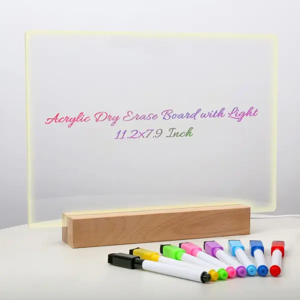 Panou luminos acrilic tip tabla de notite transparenta cu baza din lemn, 30x20cm