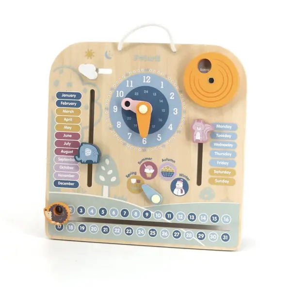 Panou senzorial PolarB Viga, calendar si ceas, lemn, multicolor KID440564, la doar 76,00 lei