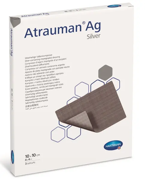 Pansament cu unguent neutru si argint, 10x10 cm, 10 bucati, Atrauman