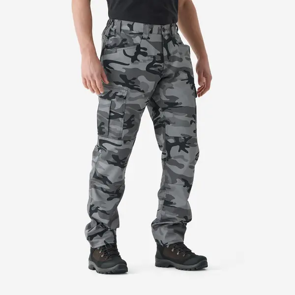 Pantalon cargo rezistent Stepă 500 bumbac 100% Camuflaj Negru